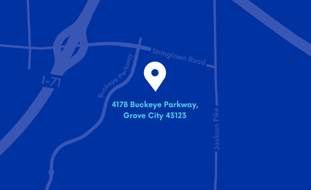 An illustrated map with a pin at 4178 Buckeye Parkway, Grove City, OH 43123